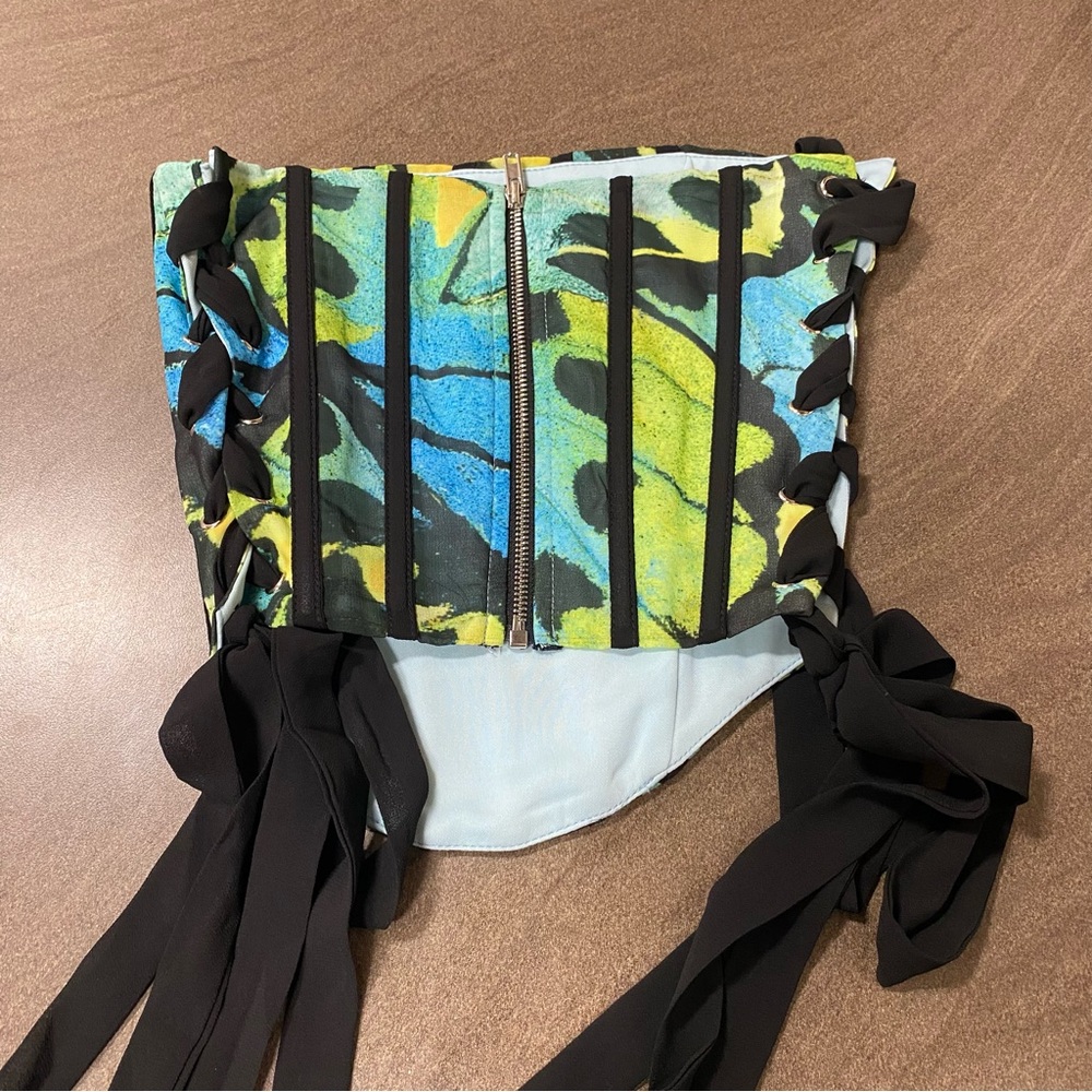 Meshki Butterfly Print Corset Green and Teal Blue size XS Y2K Festival Crop Top - Picture 5 of 11